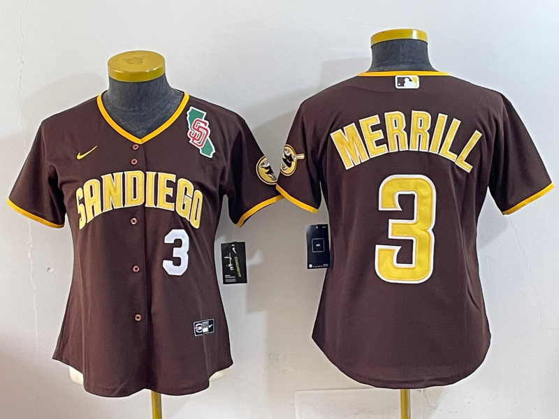 Women San Diego Padres 3 Merrill Brown Game 2025 Nike MLB Jersey style 10